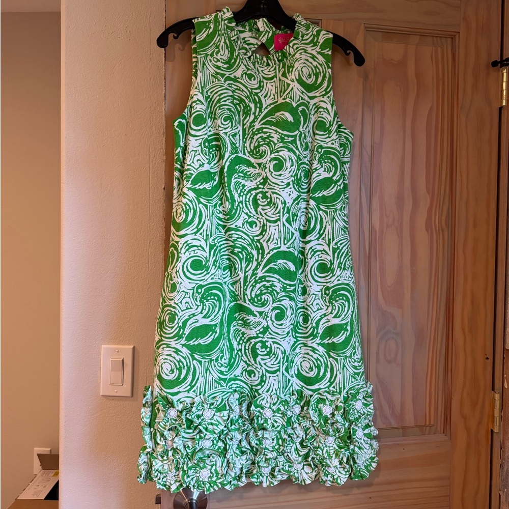 Lilly Pulitzer Green and White Patterned Midi Dress